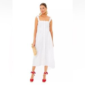 Juliet Dunn London tie shoulder dress in white Ric rac UK size 1 (US 4/6)